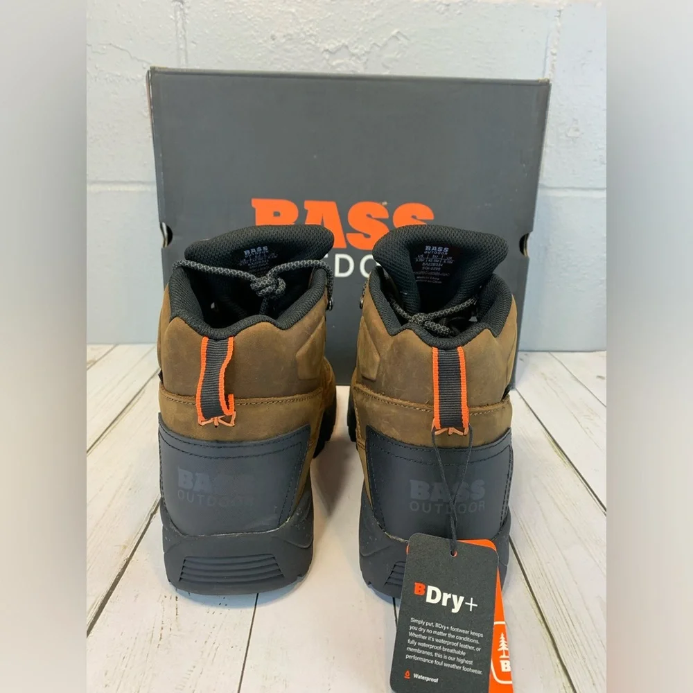 New Bass Outdoor Leather Work Hiking Hunting Boot Brown Black Men's Size 9.5